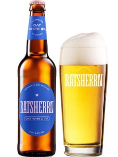 deutsches Bier Ratsherrn Oat White IPA in der 0,33 l Bierflasche mit vollem Bierglas