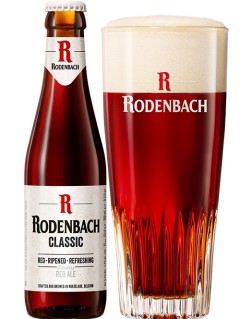 belgisches Bier Rodenbach Classic in der 0,25 l Bierflasche mit vollem Bierglas