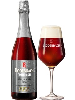 belgisches Bier Rodenbach Grand Cru in der 0,75 l Bierflasche mit vollem Bierglas