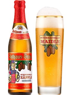 deutsches Bier Rothaus Schwarzwald Zaepfle naturtrueb in der 33 cl Bierflasche mit vollem Bierglas