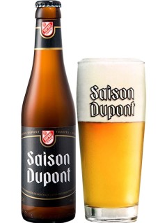 belgisches Bier Saison du Pont in der 0,33 l Bierflasche und gefülltem Bierglas