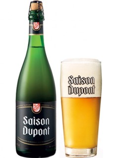 belgisches Bier Saison Dupont 75 cl Bierflasche mit gefülltem Bierglas