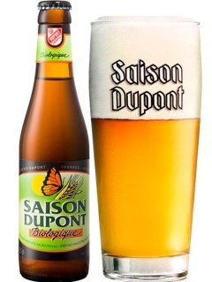 belgisches Bier Saison Dupont Biologique 0,25 l Bierflasche mit vollem Bierglas