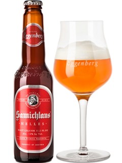 österreichisches Bier Samichlaus Helles in der 0,33 l Bierflasche mit vollem Bierglas