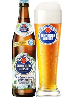 deutsches Bier Schneider Weisse Tap 04 Festweisse Weissbier in der 0,5 l Bierflasche mit vollem Bierglas