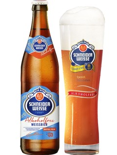 deutsches Bier Schneider Weisse Tap 03 alkoholfrei Weissbier in der 50 cl Bierflasche mit vollem Bierglas