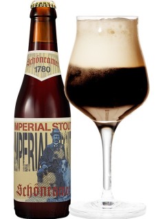 deutsches Bier Schönramer Imperial Stout in der 33 cl Bierflasche mit vollem Bierglas