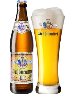 deutsches Bier Schönramer Pils in der 33 cl Bierflasche mit vollem Bierglas