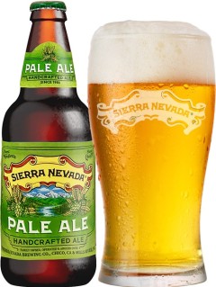 amerikanisches Bier Sierra Nevada Pale Ale 0,35 l Bierflasche mit vollem Bierglas