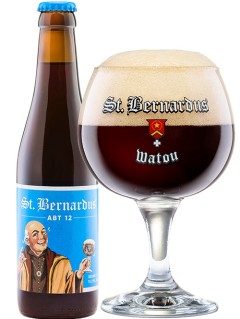 belgisches Bier St Bernardus Abt 12 in der 0,33 l Bierflasche mit vollem Bierglas