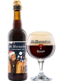 belgisches Bier St Bernardus Christmas Ale in der 0,75 l Bierflasche mit vollem Bierglas