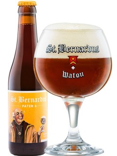 belgisches Bier St Bernardus Pater 6 in der 0,33 l Bierflasche mit vollem Bierglas