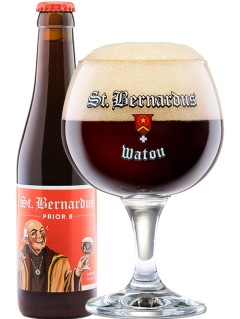 belgisches Bier St Bernardus Prior 8 in der 0,33 l Bierflasche mit vollem Bierglas