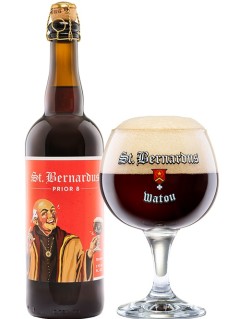 belgisches Bier St Bernardus Prior 8 in der 0,75 l Bierflasche mit vollem Bierglas