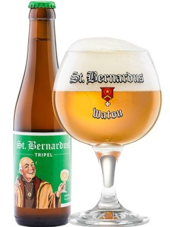 belgisches Bier St Bernardus Tripel in der 0,33 l Bierflasche mit vollem Bierglas