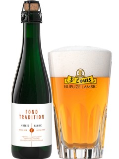 belgisches Bier St. Louis Lambic Fond Tradition in der 0,375 l Bierflasche mit vollem Bierglas