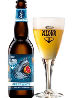Bier aus Holland Stads Haven Great White 0,33 l Bierflasche mit vollem Bierglas