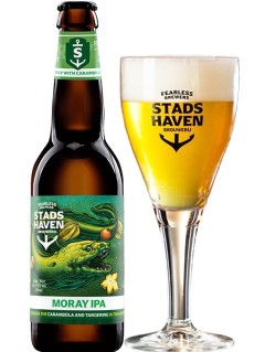 Bier aus Holland Stads Haven Moray IPA 0,33 l Bierflasche mit vollem Bierglas
