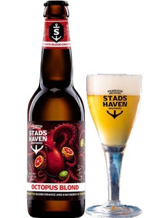 niederländisches Bier Stads Haven Octopus Blond 0,33 l Bierflasche mit vollem Bierglas