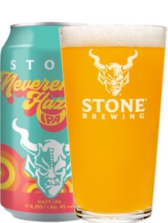 amerikanisches Bier aus den USA Stone Neverending Haze IPA 0,355 l Dose mit vollem Bierglas