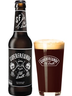 deutsches Bier Superfreunde Till Death Logo mit gefülltem Bierglas