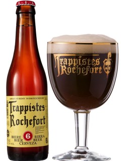 belgisches Bier Trappistes Rochefort 6 mit vollem Bierglas