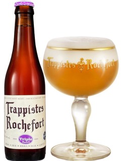 belgisches Bier Trappistes Rochefort Triple 0,33 l Bierflasche mit vollem Bierglas