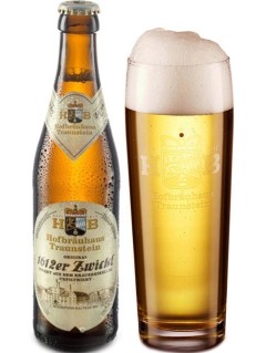 deutsches Bier Traunstein Original 1612er Zwickel in der 33 cl Bierflasche mit vollem Bierglas