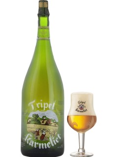 belgisches Bier Tripel Karmeliet Magnum in der 1,5 l Bierflasche mit vollem Bierglas