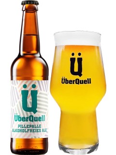 deutsches Bier Überquell Pillepalle alkoholfreies Ale in 0,33 l Bierflasche mit vollem Bierglas