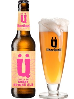 deutsches Bier Überquell Sunny Spring Ale in der 33 cl Bierflasche mit gefülltem Bierglas