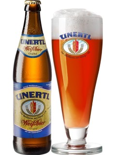 deutsches Bier Unertl Weißbier Original in der 50 cl Bierflasche mit gefülltem Bierglas