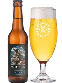 Berliner Bier Vagabund Hauptstadt Helles in der 0,33 l Bierflasche mit vollem Bierglas