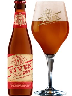 belgisches Bier Viven Bruin in der 33 cl Bierflasche mit vollem Bierglas