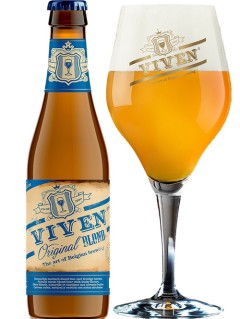 belgisches Bier Viven Blond in der 33 cl Bierflasche mit vollem Bierglas