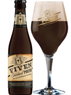belgisches Bier Viven Smoked Porter in der 33 cl Bierflasche mit vollem Bierglas